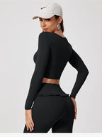 New Summer 2Pcs Women Gym Yoga Female Outfit Outdoor Sports Quick-Dry Long-Sleeved Shirt Set Woman Two-Piece Suit Sportswear