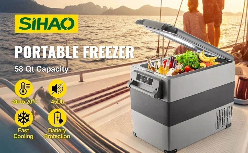 Sihao 15L-55L Portable Compressor Fridge Freezer, Mini Cooler for Outdoor Camping BBQ Picnic, Car Vehicle Refrigerator Cooler for Travel Road Trip, Electric Compressor Fridge Freezer Mini Cooler Box