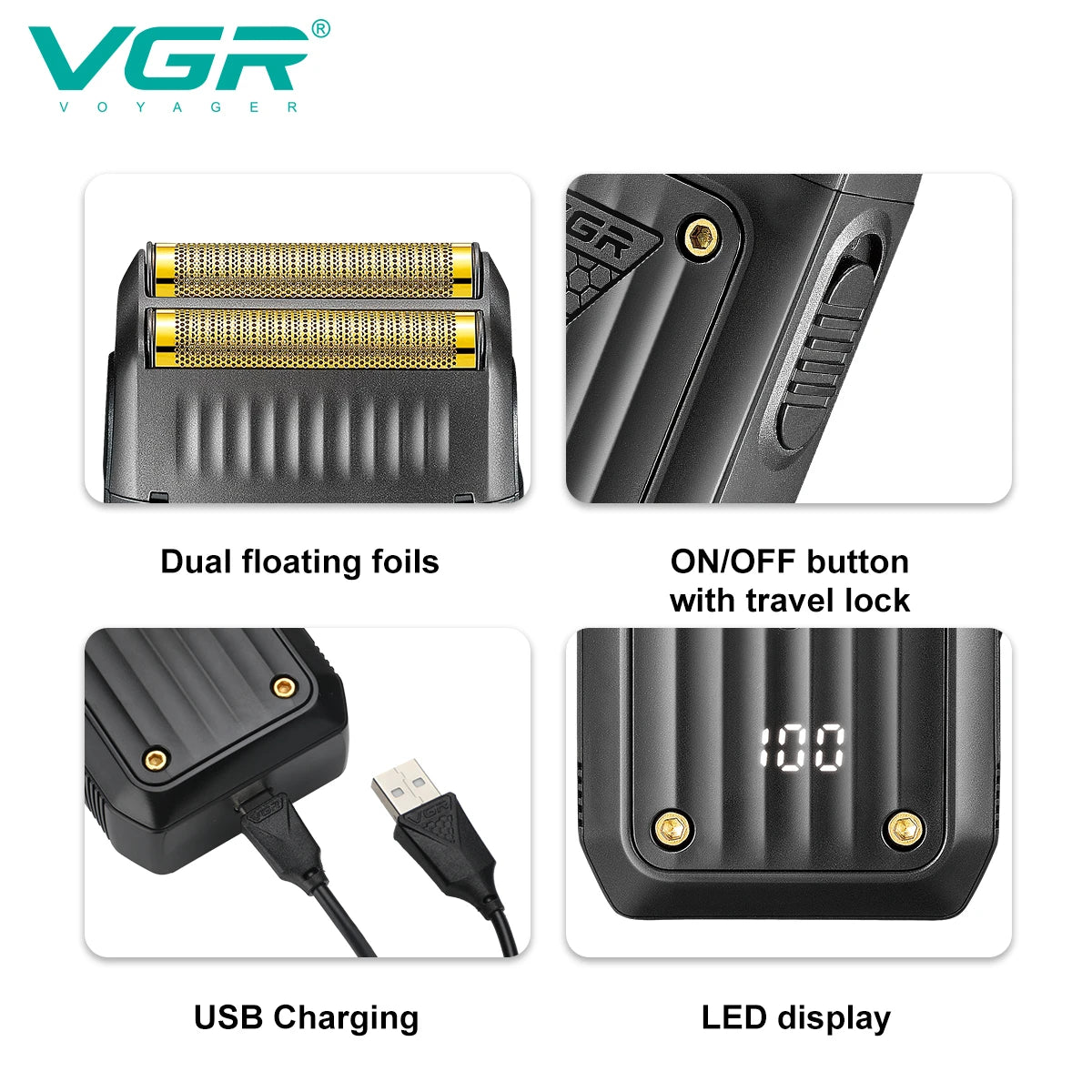 VGR Razor Professional Shaver Electric Beard Trimmer Digital Display Razor Reciprocating Razor Rechargeable Shaver for Man V-363 Secondary image