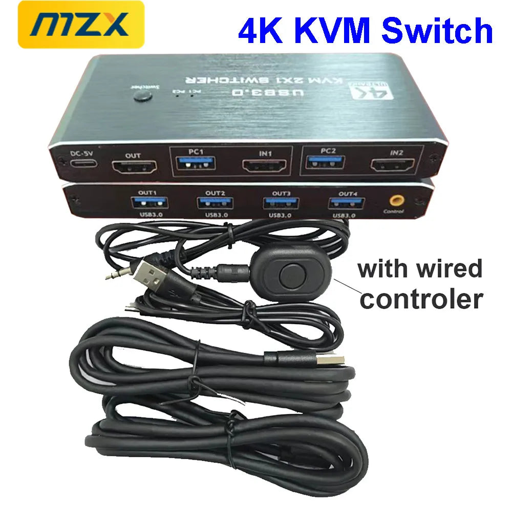 KVM Switch 4K 60Hz Switcher USB 3.0 Hub Docking Station Splitter Dock 2 Computers Share Keyboard Mouse Printer PC Accessories Main image