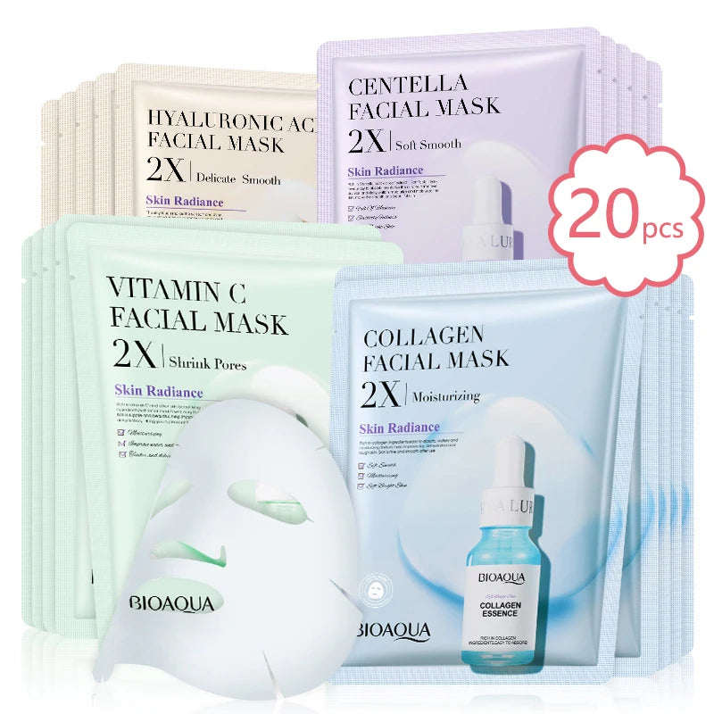 20pcs BIOAQUA Centella Collagen Face Mask VC Moisturizing Refreshing Sheet Masks Hyaluronic Acid  Facial Mask Skin Care Products Main image