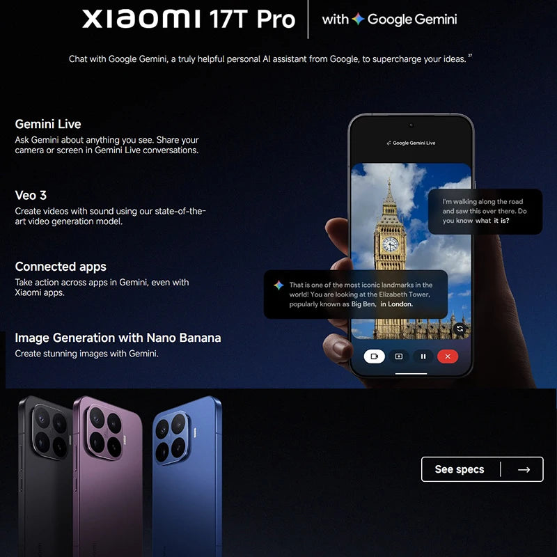 Xiaomi HyperOS Mobile Phone 6.83 "AMOLED Display Leica 5X Telephoto Lens 7000mAh (type) Silicon-carbon Battery Global Version Xiaomi 17T Pro Cellphone