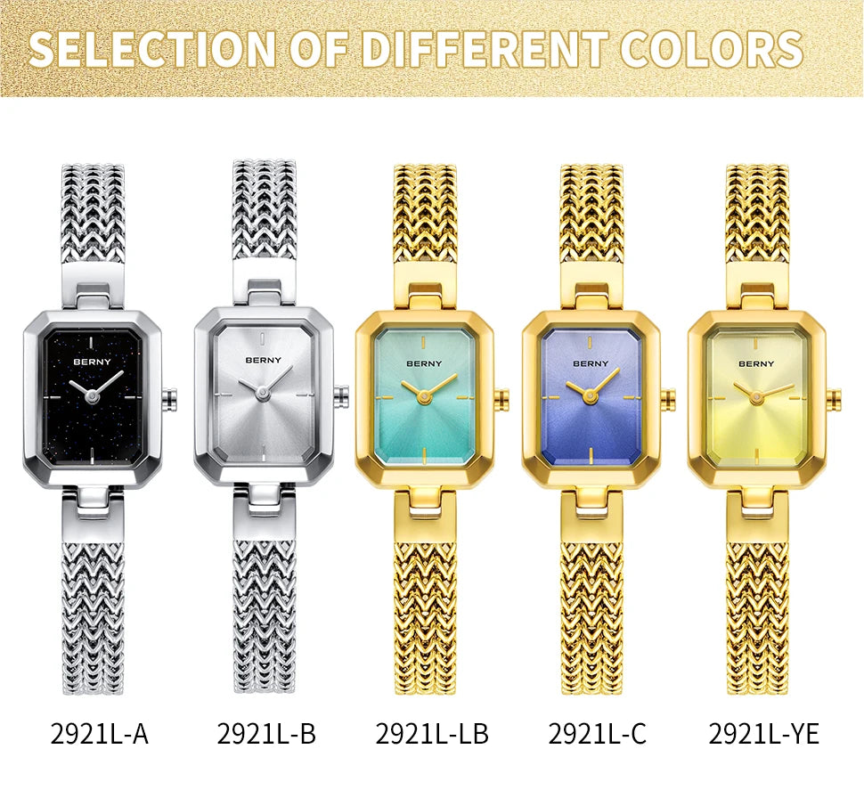 BERNY Square Women Wristwatch Luxury Fashion Quartz watches Minimalist Rectangle Mini Dial Stainless Steel Jewelry Women's Watch