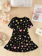 Kpop Cartoon Graphic Dress for Girls Funny Gift for Fan Harajuku Girl Clothes Summer Tops Short Sleeve Dress Children's Clothing