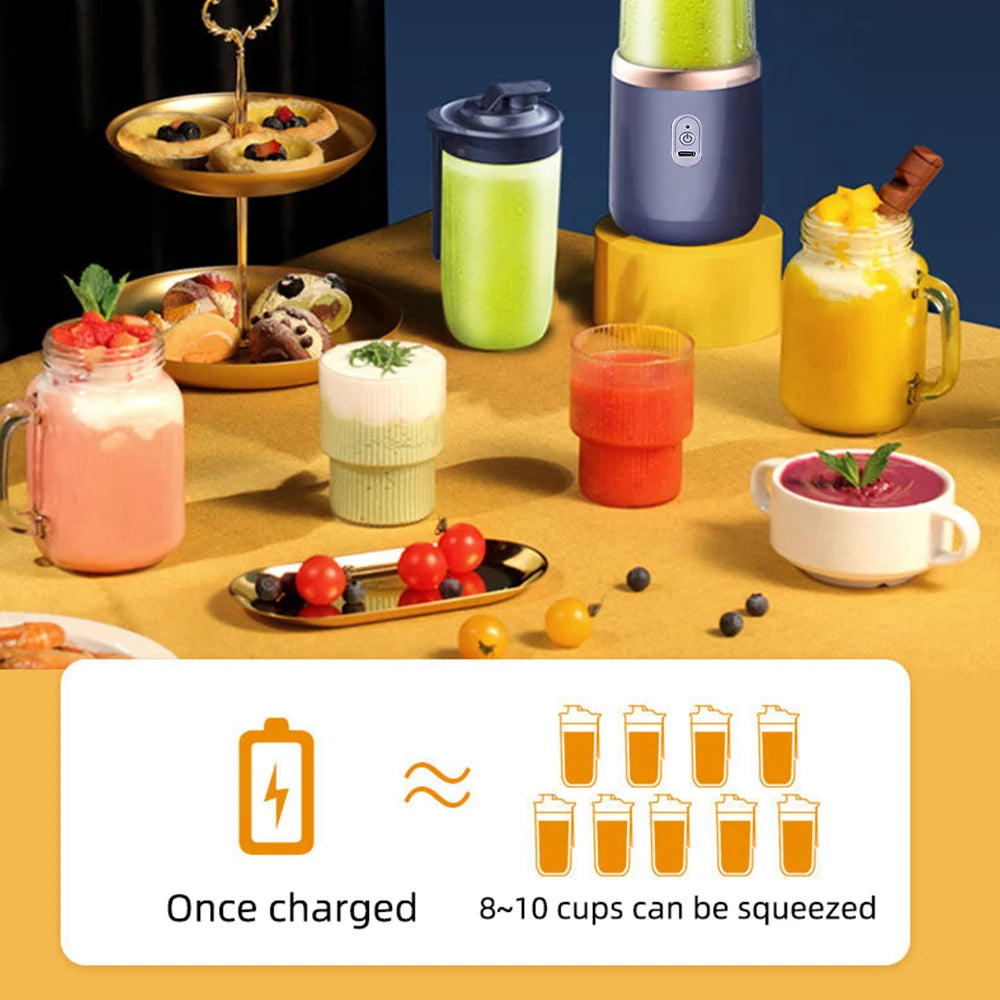 6 Blades Electric Juicer Cup with 2 Cups For Travel Portable Juicer Mixer Usb Charge Fresh Fruit Juice Personal Blender Smoothie