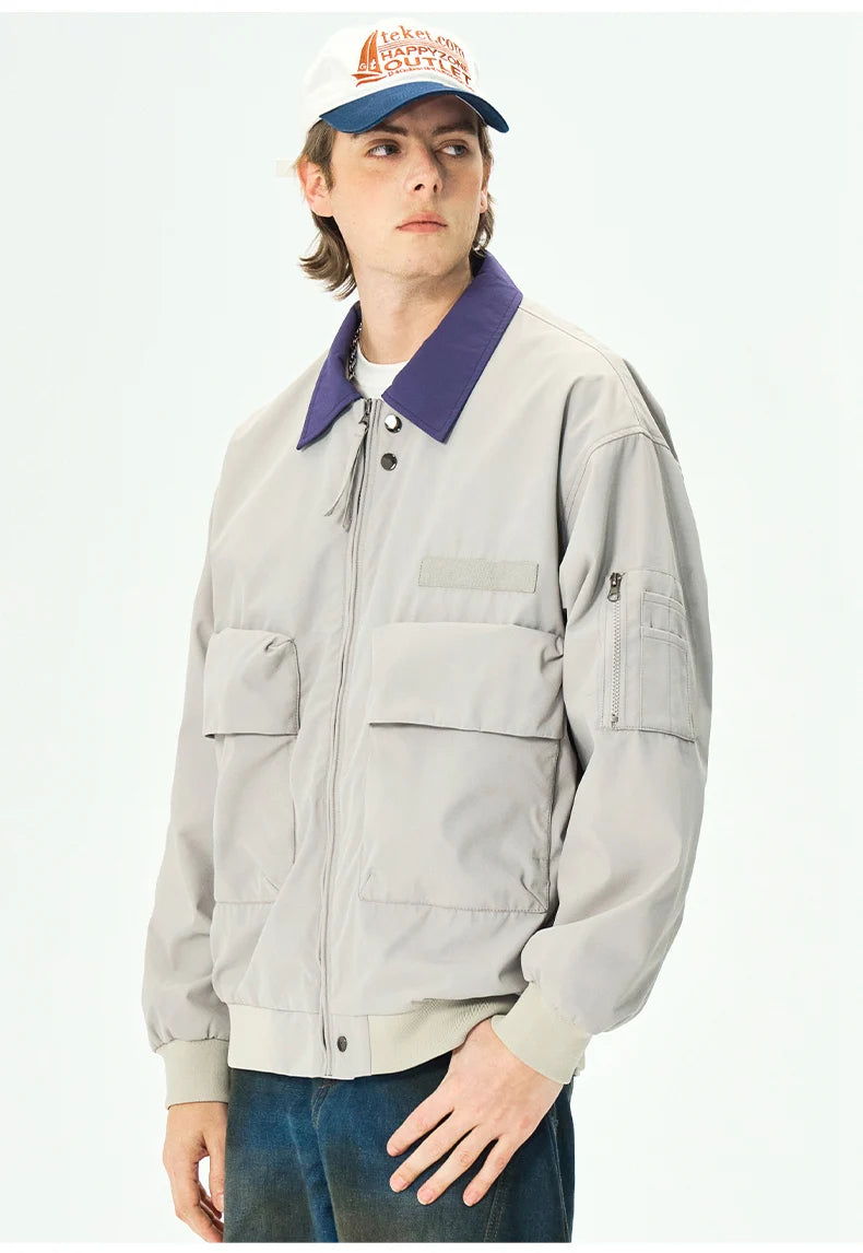 Men's Spring Casual Blazer Jacket Turn-Down Collar Stylish Versatile Office Wear Lightweight Coat Trendy Man Large Pocket Jacket