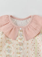 2026 Summer Baby Bodysuit Floral Print Cotton Peter Pan Collar Puff Sleeve Romper for Girls Soft Breathable Outfit