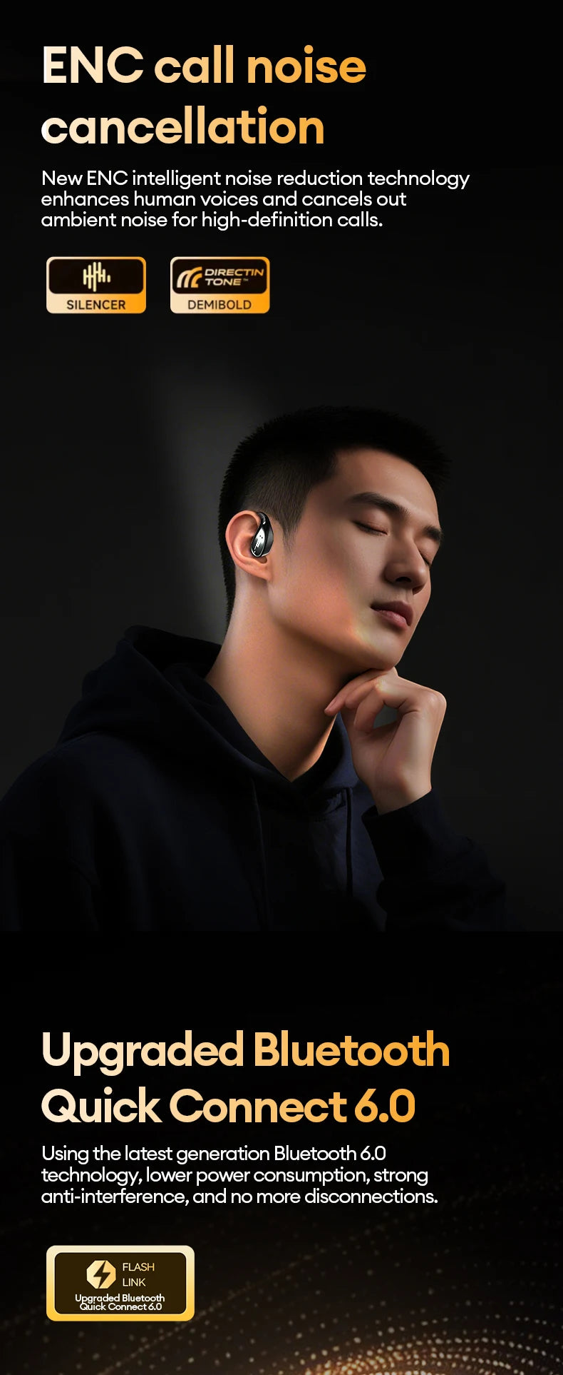 New Lenovo LE505 Wireless Bluetooth V6.0 Headphones ENC Noise Cancellation Low Latency Earbuds Long Battery Life Sport Earphones