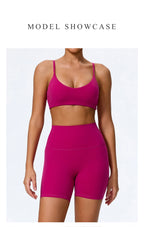 Hearuisavy Summer Super-Soft 2Pcs Women's Running Sports Shorts Set Breathable Fitness Yoga Bra Casual Push Up Workout Crop Top