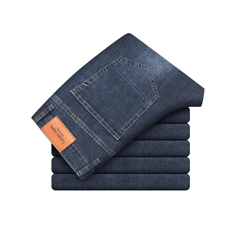 Man Pants Office Business Jeans Men Classic Blue Black Cotton Stretch Straight Denim Pants Male Brand Trousers