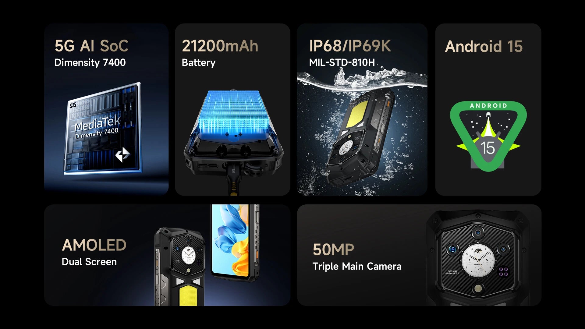 Ulefone Armor 29 Pro 5G AI Rugged Phone 6.67" 120Hz Up to 32GB RAM 512GB ROM 21200mAh 120W 64MP Night Vision Mobile Phone
