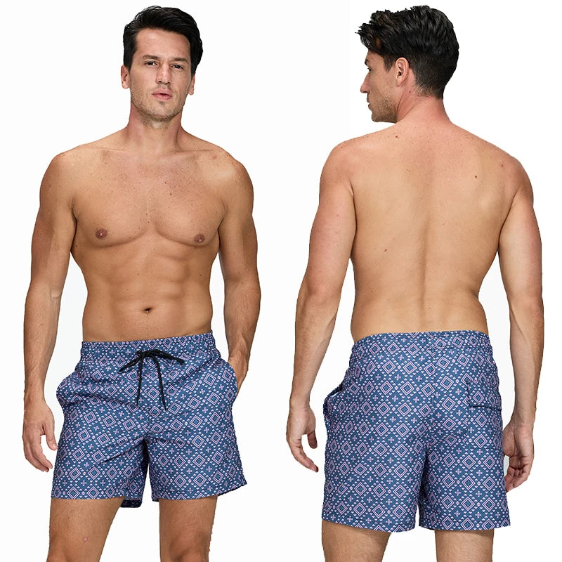 DATIFER Men's Sports Short Beachwear New Style Polyester Printing Fitness Beach Pants Surfing Swimming Trunks Bathing Swimwear