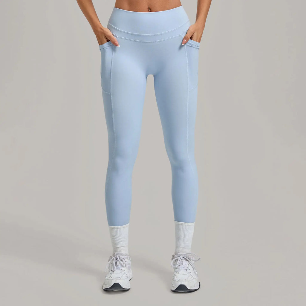 Women's Gym High-waisted High-stretch Yoga Pants with Side Pockets Leggings Workout Running Tights Quick-dry Fitness Trousers