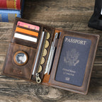 CONTACT'S Genuine Leather Passport Wallet Card Holder Coin Purse AirTag Slot Men Travel Wallet Women‘s Purse Passport Cover Bag