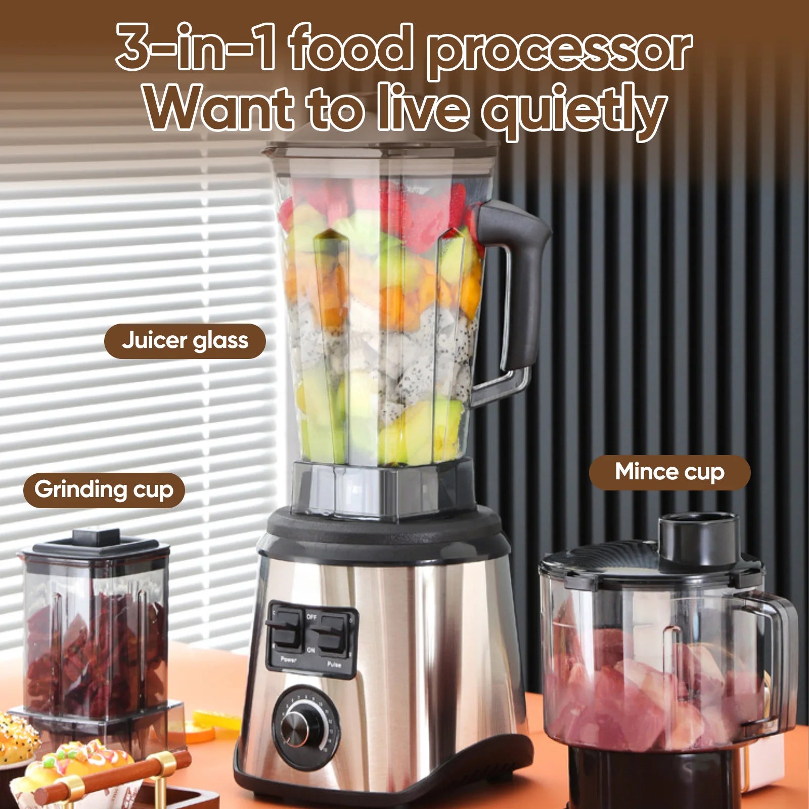 3-in-1 Powerful Table Blender Mixer Juicer Smoothie Maker 0.5/1.5/2.5L 3Container Food Processor Blender Mixer for Ice Nut Fruit Secondary image
