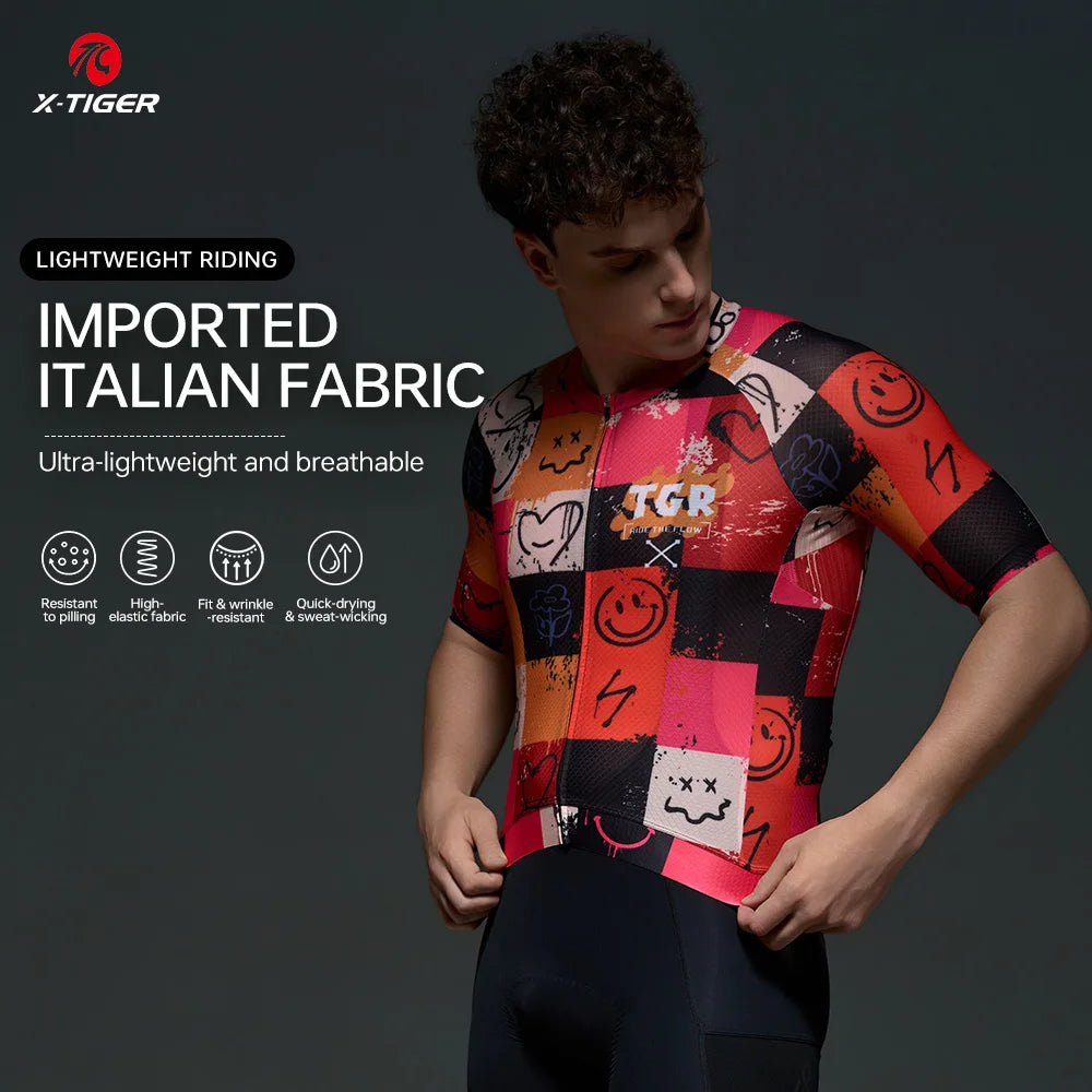 X-TIGER Summer Men's Cycling Jersey Short Sleeve Slim Fit GRAFFITI ART STYLE Breathable Maillot for Mountain Road Bike Pro Secondary image