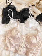 Summer Women Lingerie Set French Sexy Lace Ultra Thin Bra Set Silk Fabric Comfort Adjustable Strap Bralette Thongs Underwear Set