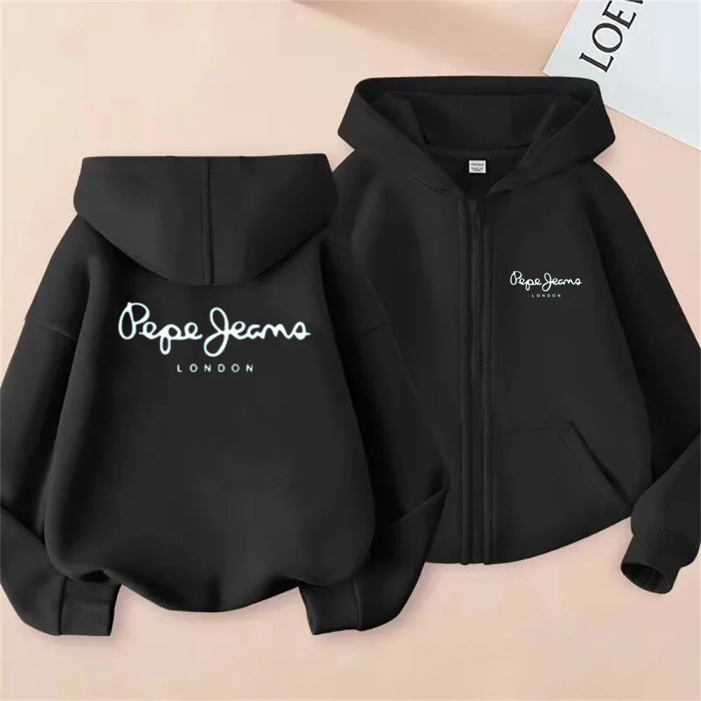 Fashion brand print Hoodies coat Children Zipper Tops Girl pink Boy black Kids Clothing Casual Spring Autumn Sweatshirts
