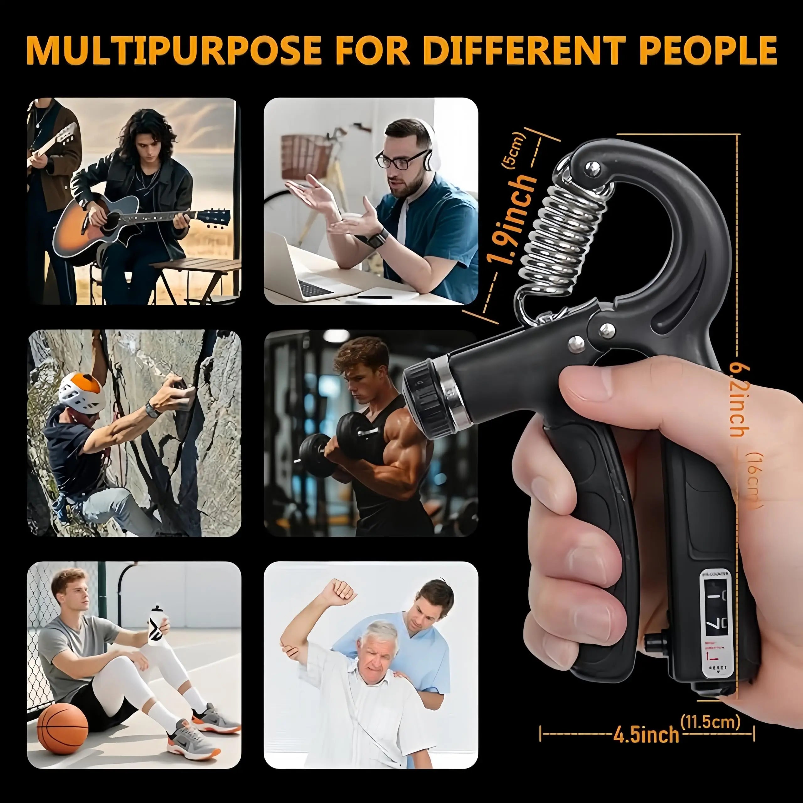 6 Pack Hand Grip Strengthener Kit, Adjustable Resistance Counting Hand Gripper, Finger Exerciser, Grip Ring & Stress Relief Ball for Forearm Workout, Wrist Rehabilitation Training