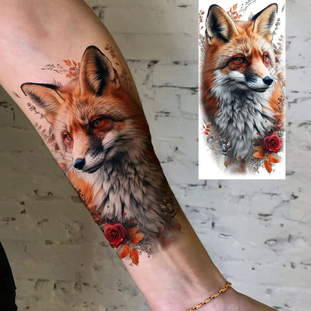1 Sheet Unique Watercolr Lion Tiger Animals Temporary Tattoos Long Lasting Waterproof Fox Owl Fake Tattoo Sticker Body Art Tatoo
