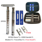 Shavcooo Glide Pro 4D Stainless Steel Safety Razor Eco-friendly Dual Half Shaving Shaver for Men Women Gift kit with Travel Box