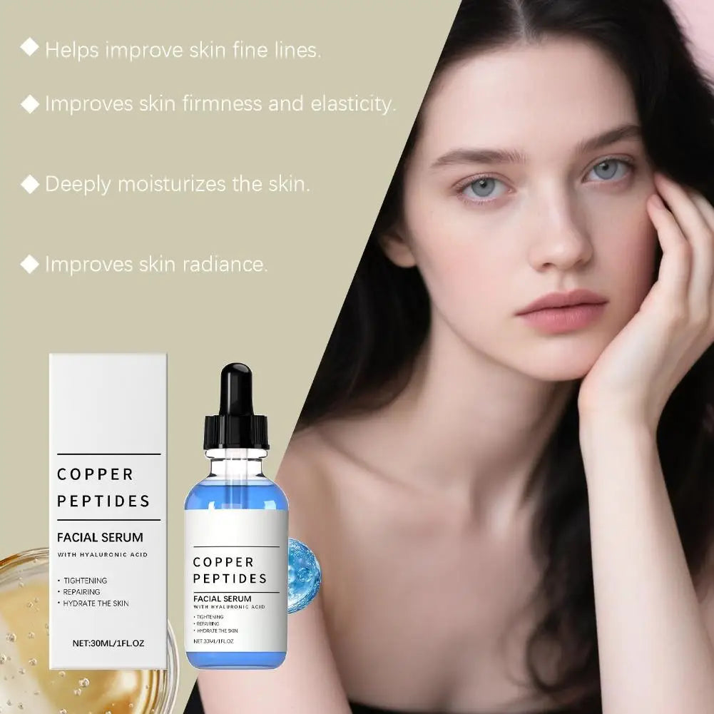 Copper Peptide Serum Anti Wrinkle Remover Antioxidant Tighten Skin Barrier Repair Deep Hydration Hyaluronic Acid Face Serum