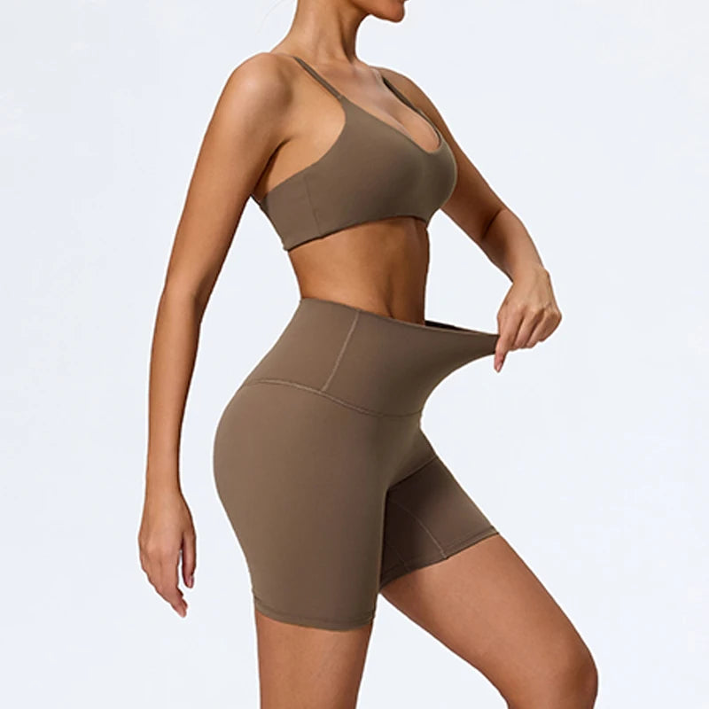 Hearuisavy Summer Super-Soft 2Pcs Women's Running Sports Shorts Set Breathable Fitness Yoga Bra Casual Push Up Workout Crop Top