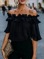 Fashion Ruffled Sexy One Shoulder Women's Short Sleeve Shirt Summer New Casual Loose Tops Female Elegant Versatile Office Shirt
