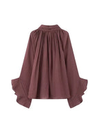 NLZGMSJ Bow DecorationLoose Long Sleeved Blouses For Women New Fashion Ruffle Edge Shirts and Blouses Woman Top