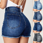 Women's High Waist Butt Lifting Denim Shorts Frayed Hem Stretchy Bodycon Jeans Shorts Sexy Summer Club Hot Pants Streetwear 2026