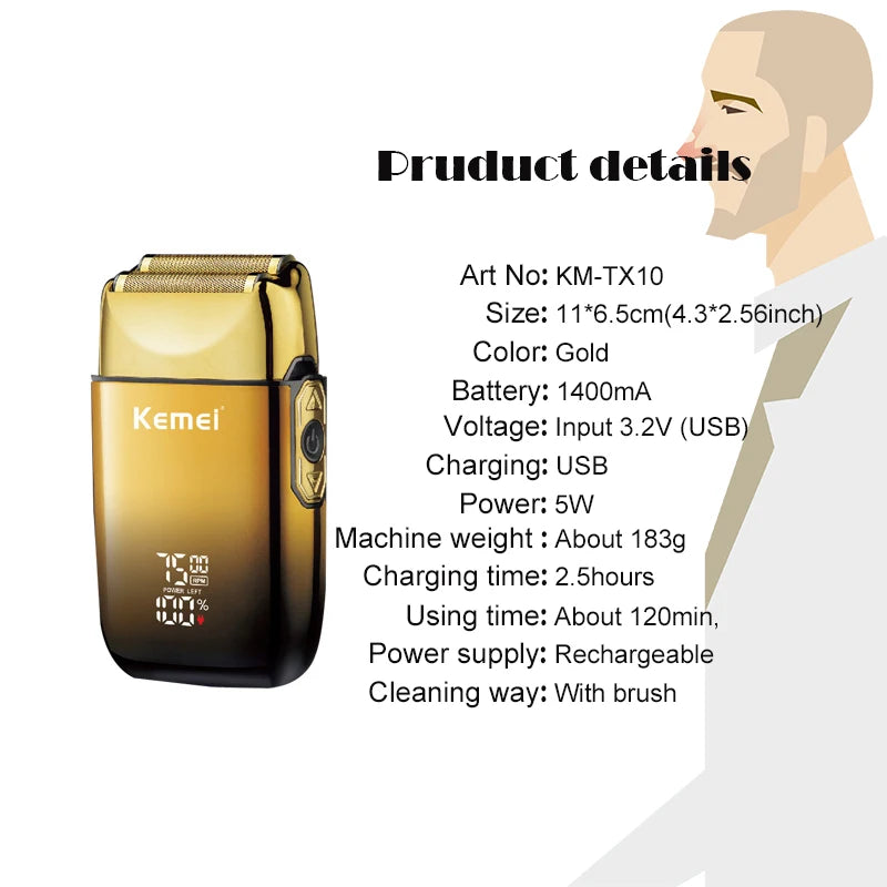 Kemei TX10 New Electric Shaver with LED Display Screen Rechargeable Hair Beard Razor Bald Head Shaving for Men Secondary image