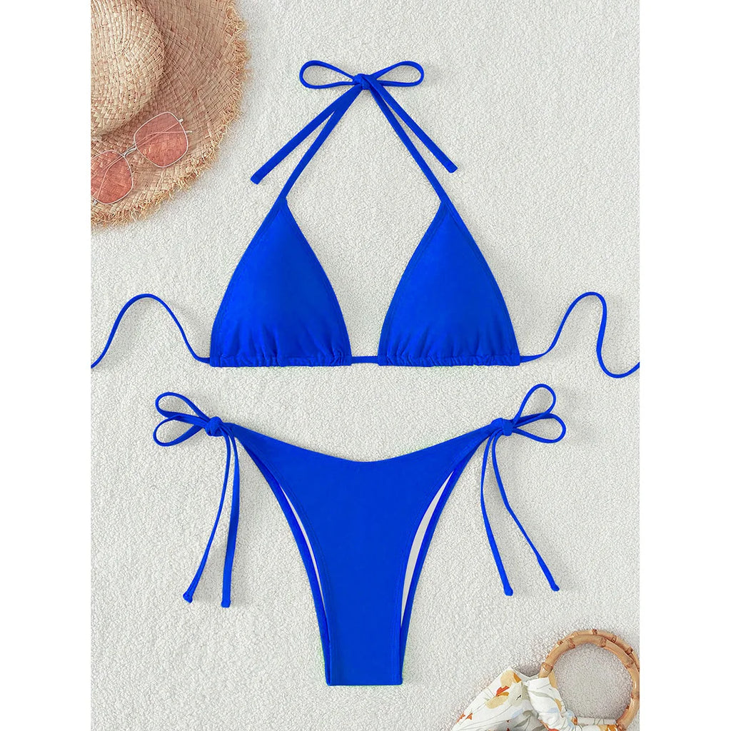 7 Colors Halter Brazilian Bikini Women Swimwear Female Swimsuit Two-pieces Bikini set Padded Bather Bathing Suit Swim Lady V3536