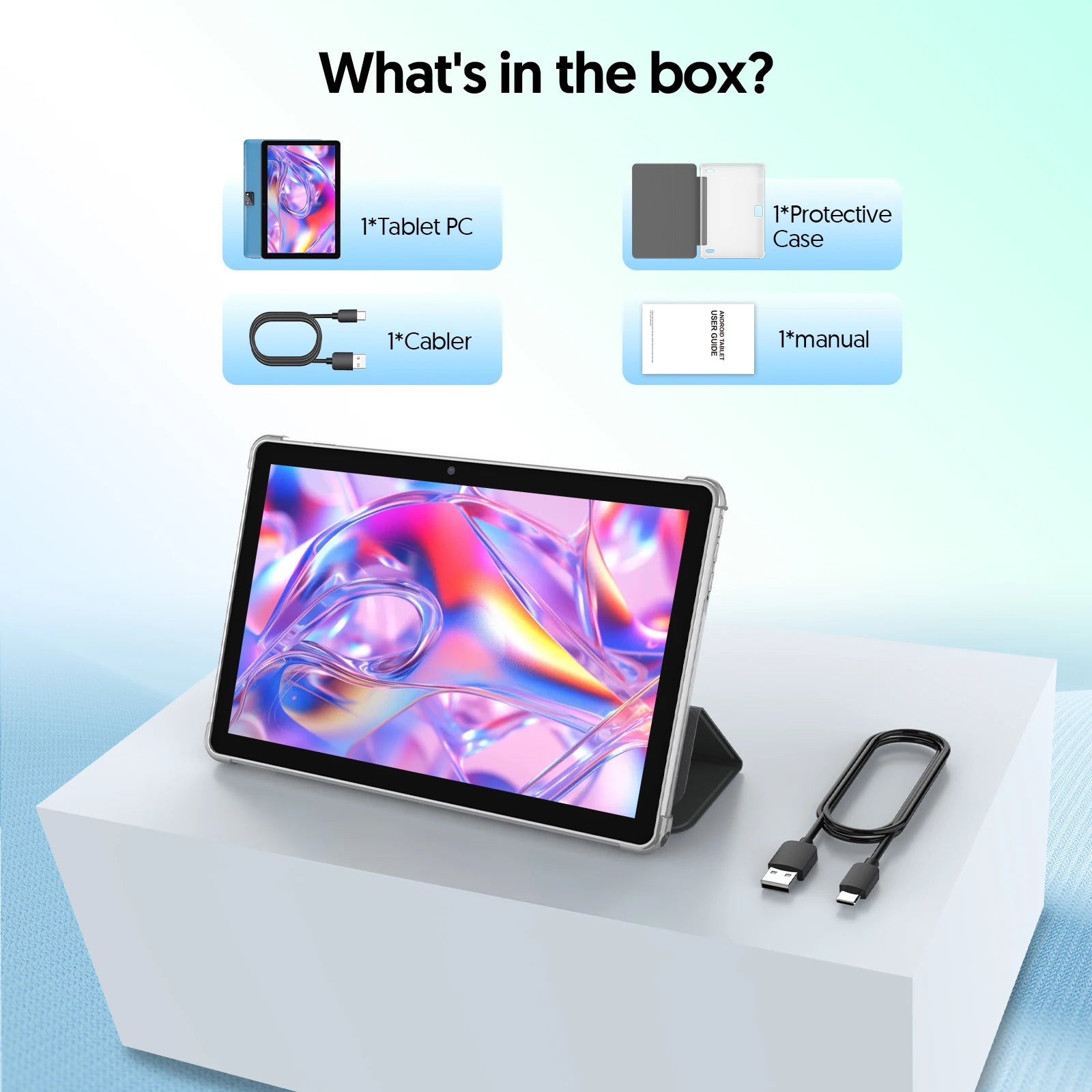 Android 15 Tablet, 10.0-inch screen, quad-core processor, 12GB RAM (3GB+9GB), 64GB storage, 2MP+8MP dual cameras，6000mAh