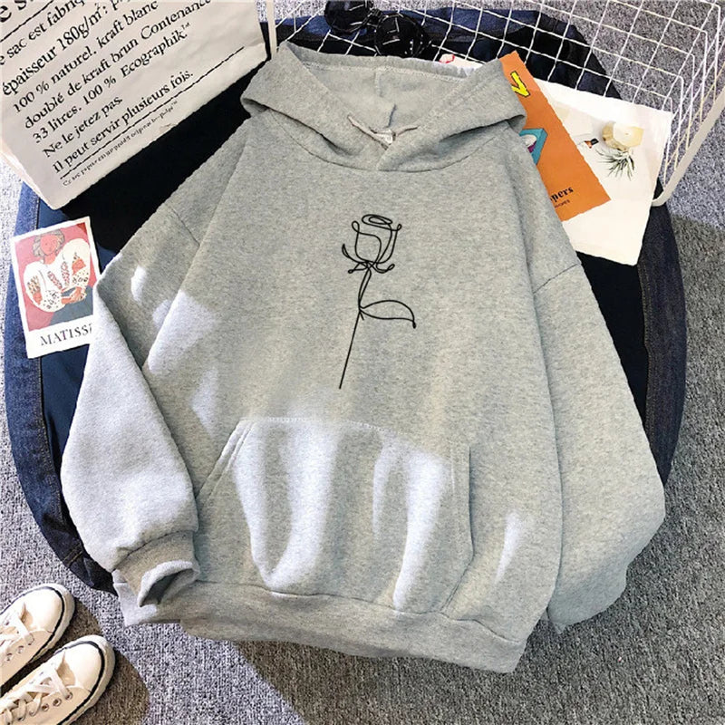 2024 Autumn Winter Hoodies Sportwear Women's Hoodie Pullover Sweatshirt Stylish Flower Print With Thick Long Sleeves Tops Loose