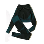2/3Pcs Women Yoga Suit Seamless Knitted Yoga Pants Leggings Clothing Zipper Long Sleeve Crop Top Fitness Wear Sportswear Gym Set