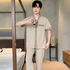Men's Japanese Kimono Casual Fashion Solid Color Cardigan Loose Summer Short-Sleeved Pajamas with long pants Home Comfort Wear