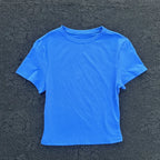 Solid color women's soft breathable yoga short-sleeved comprehensive training tight T-shirt with exposed belly button fitness sh