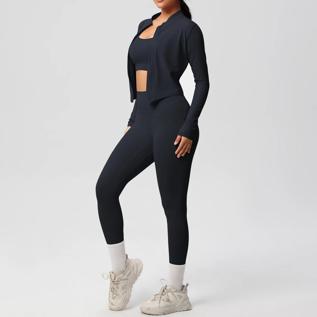 3pcs Sportswear Yoga Set Gym Sports Bra Zipper Jacket Leggings Clothes Sportswear Yoga Suits For Women Fitness Set Tracksuit