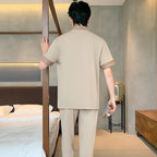 Men's Japanese Kimono Casual Fashion Solid Color Cardigan Loose Summer Short-Sleeved Pajamas with long pants Home Comfort Wear