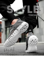 Summer Mens Black Hollow Mesh Sneakers Fashion Breathable Lightweight Casual Walking Shoes Printed Sole Outdoor Sports Footwear
