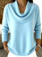 Women's New Draped Neck Pullover Sweater, Simple & Elegant Round Neck Knit Top, Suitable for Spring, Autumn and Winter