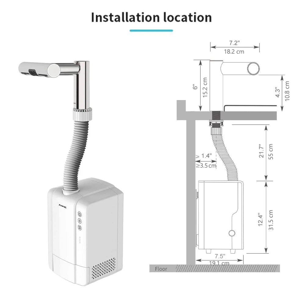 AIKE Airblade Tap Hand Dryer Automatic Bathroom Hand Washing and Drying Machine Washroom Faucets Air Tap Powerful Hand Dryer