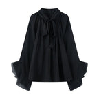 NLZGMSJ Bow DecorationLoose Long Sleeved Blouses For Women New Fashion Ruffle Edge Shirts and Blouses Woman Top