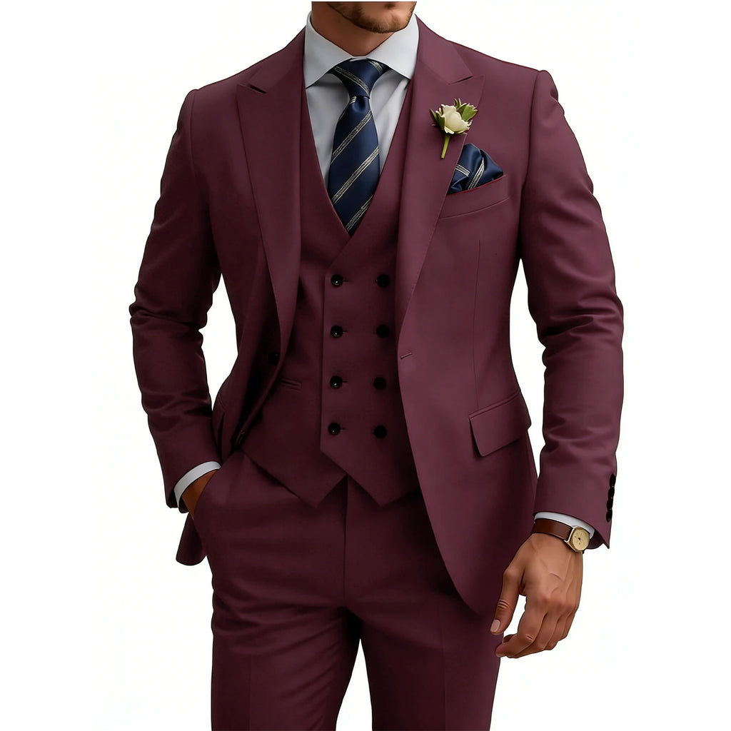 Mens 3 Piece Slim Fit For Men Double Breasted Suit Wedding Prom Suits Formal Business Dinner Tuxedo