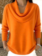 Women's New Draped Neck Pullover Sweater, Simple & Elegant Round Neck Knit Top, Suitable for Spring, Autumn and Winter
