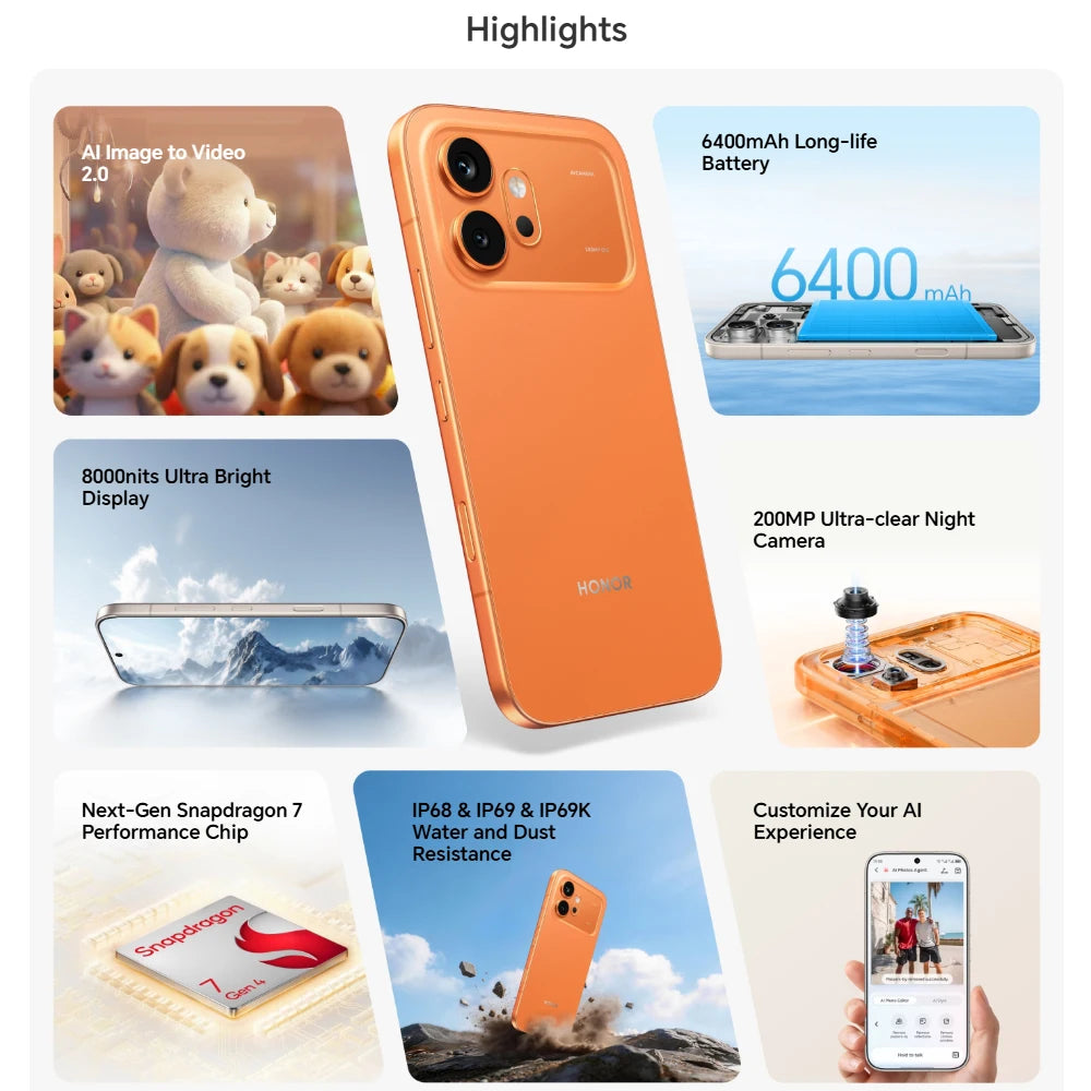 HONOR 600 5G,EU Version, 5G Smartphone, 200MP Ultra-clear Night Camera, OIS,6400mAh Battery,IP68 IP69 IP69K, 8000nits Ultra Bright Display,Dual Card
