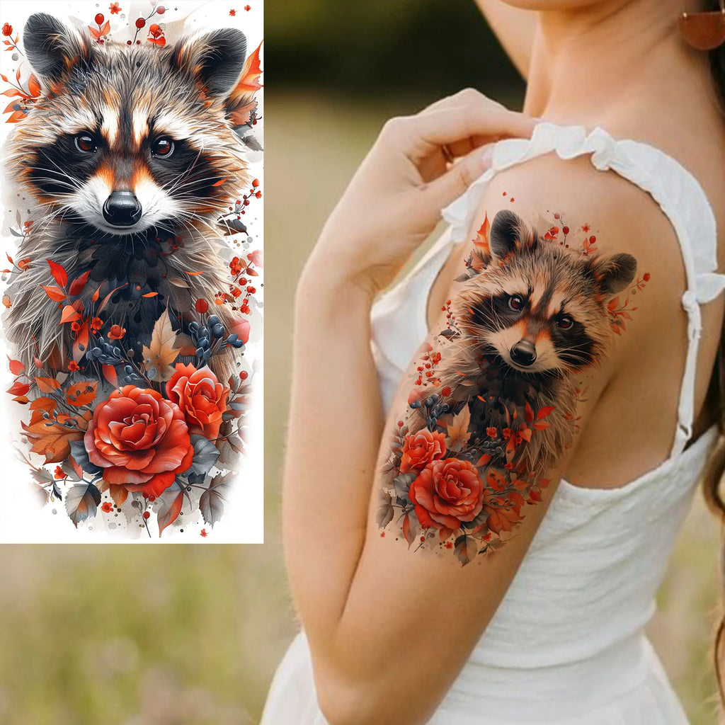 1 Sheet Unique Watercolr Lion Tiger Animals Temporary Tattoos Long Lasting Waterproof Fox Owl Fake Tattoo Sticker Body Art Tatoo