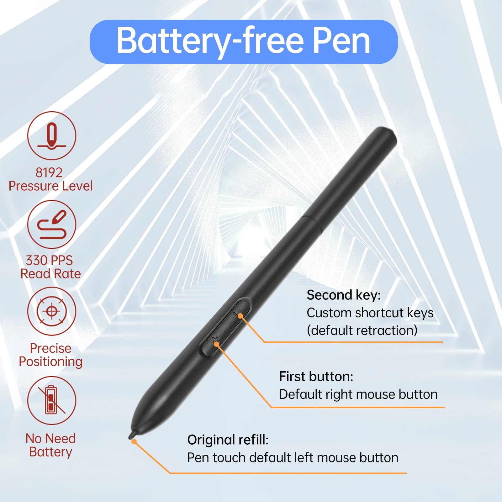 VINSA T1161 Graphics Drawing Tablet Ultra-thin Art Creation Sketch with Battery-free Stylus 8 Pen Nibs 8192 Levels Pressure