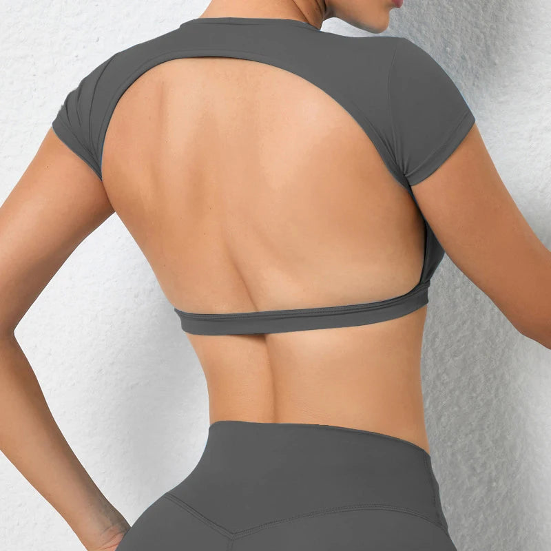 Hearuisavy Summer Customizable Sports Shirts Workout Sportswear Backless Yoga Clothing Chest Pads Sport Crop Tops Gym Top Women Secondary image