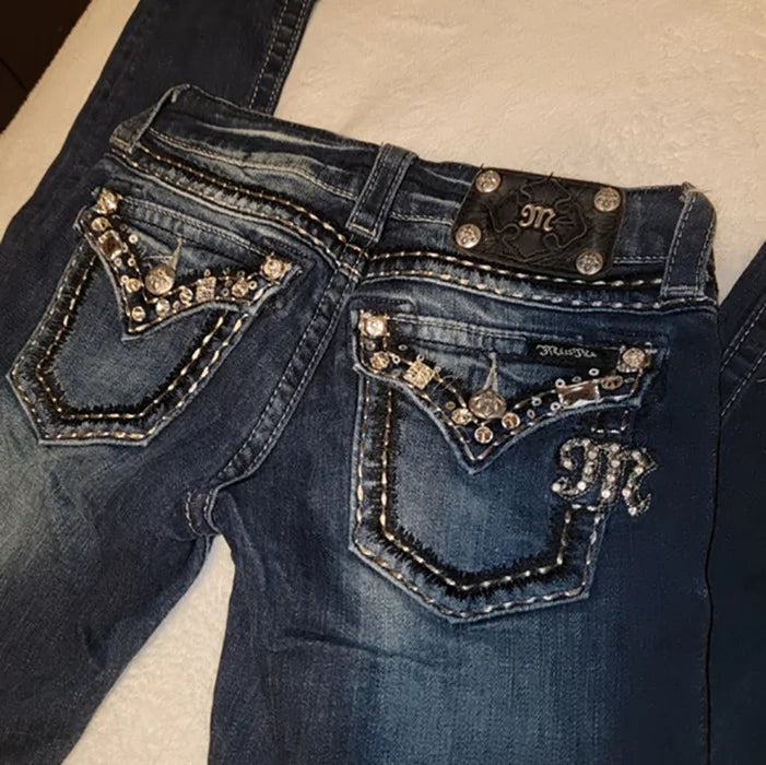 Low Waist Diamond Embroidery Slim Fit Harajuku Style Denim Jeans Trendy Streetwear for Hot Girls Cross-Border Fashion